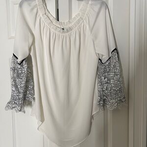 White House Black Market White Blouse with Lace Sleeves